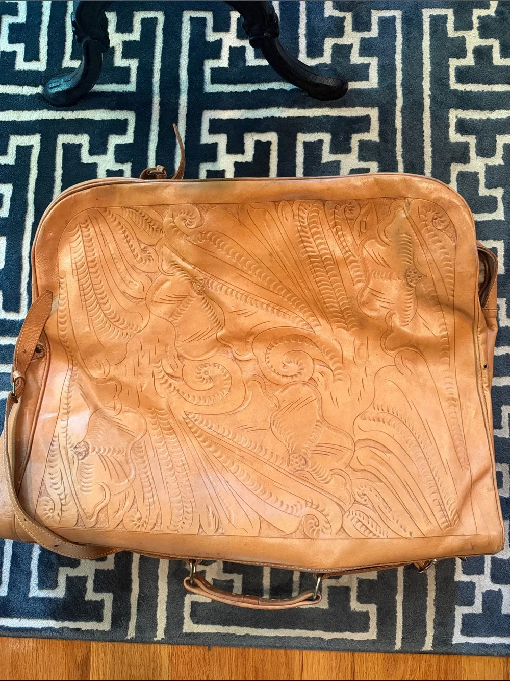 Hand-Tooled Leather Weekender Bag in Tan
